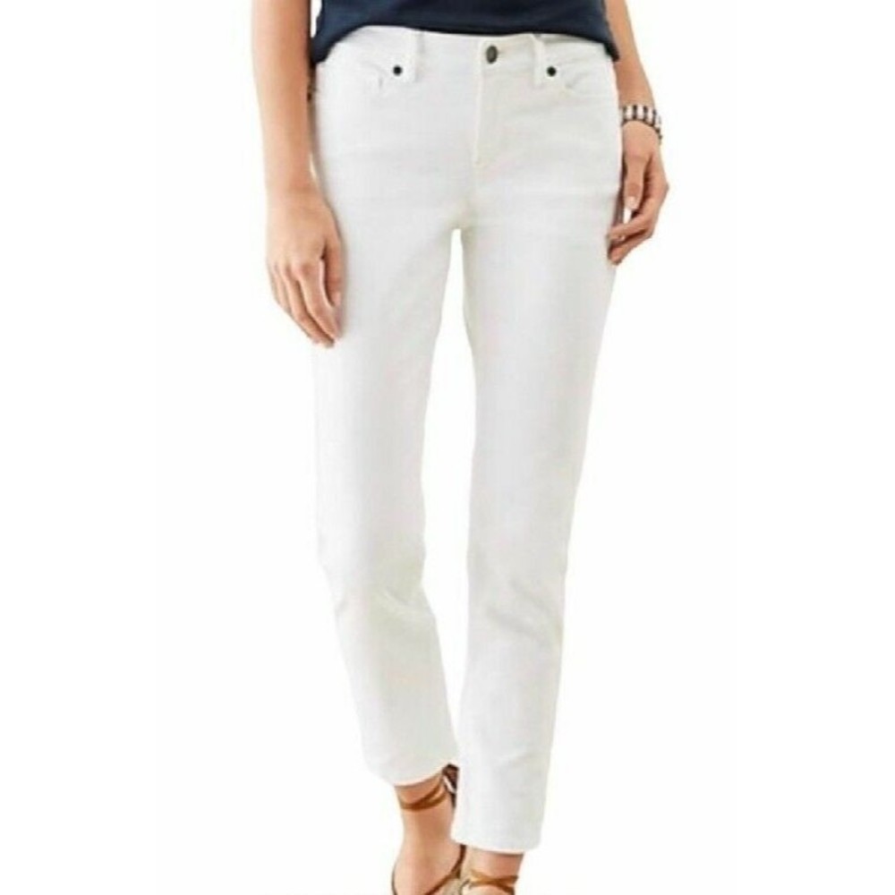 J Jill Smooth Fit Straight Leg High Rise Five Pocket White Jeans Size 14